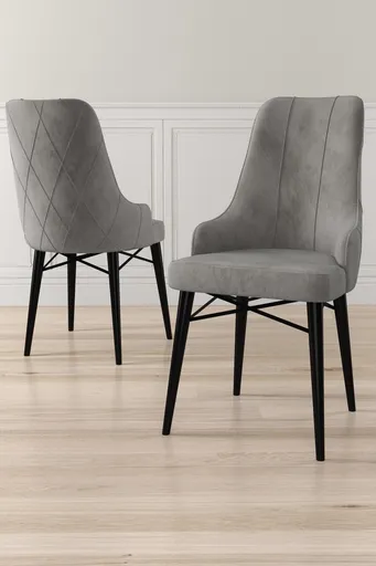 Set scaune 2 piese, Hanah Home, Neta, Gri/Negru