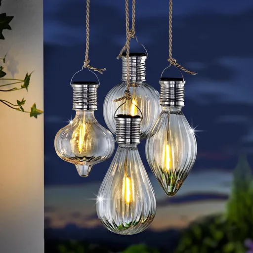 Lumini solare suspendate Lampadina, set de 4