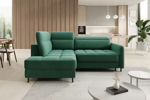 Coltar extensibil stanga 3 locuri ELTAP, LT-35LU, Barea, 208x160x100 cm, lemn/poliester, verde inchis