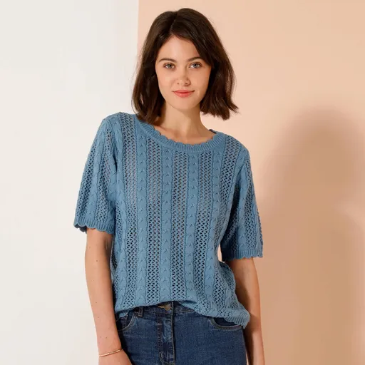 Bluză cu decolteu rotund, din dantelă tricotată