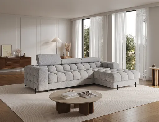 Coltar extensibil dreapta 3 locuri ELTAP, RT-03PEL, Felro, 285x181x93 cm, lemn/poliester, gri deschis