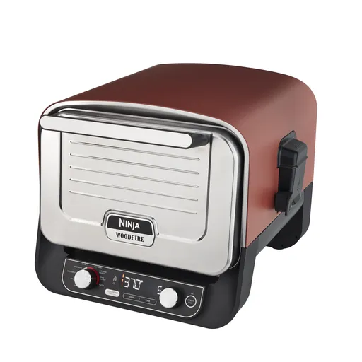 Cuptor electric pentru exterior Ninja Woodfire OO101EU, 2400W, 8 programe, Timer, Afisaj LED, Oprire automata, Rosu/Negru