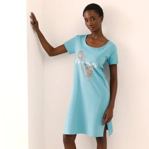 Cămașă de noapte cu mâneci scurte și text imprimat