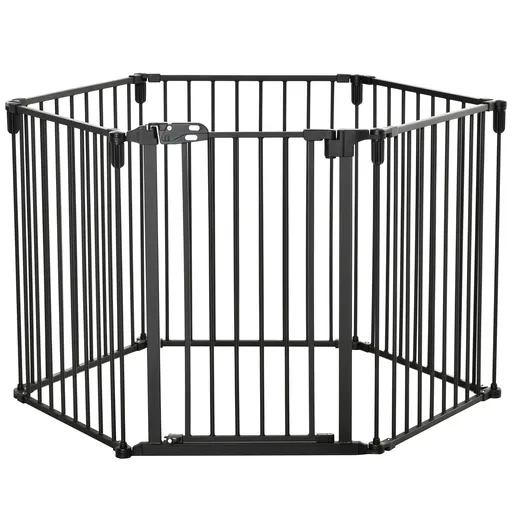 PawHut Poartă de Siguranță Pliabilă cu 6 Secțiuni pentru Câini cu Sistem Automat de Blocare și Închidere, 362,5x2x76 cm, Negru | Aosom Romania