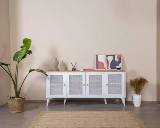 Consola, Hanah Home, Calvin, 80x180x41 cm, Alb / Stejar