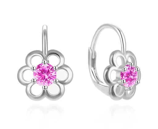 Agato Cercei floricele din argint cu zircon roz AGT-E225LP