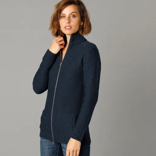 Pulover din 30% lână, cu fermoar