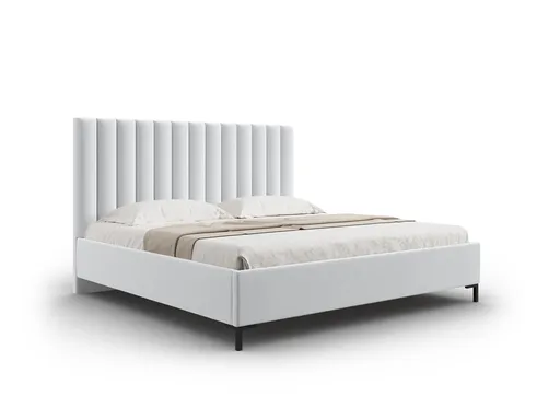 Pat tapitat cu somiera rabatabila si lada depozitare, 200x200 cm, Windsor & Co, Apollo, tesatura structurata, gri deschis