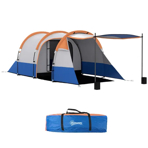 Outsunny Cort de Camping pentru 2-3 Persoane Impermeabil cu 2 Zone și 3 Intrări, 420x200x150 cm, Portocaliu | Aosom Romania