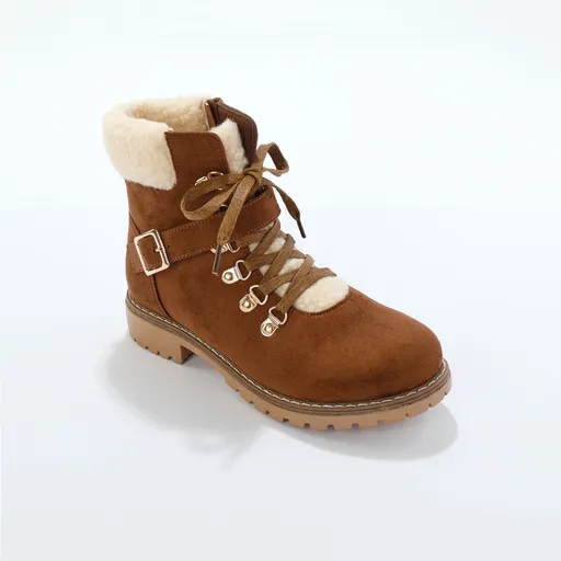 Cizme de drumeție cu guler din sherpa și talpă cu model