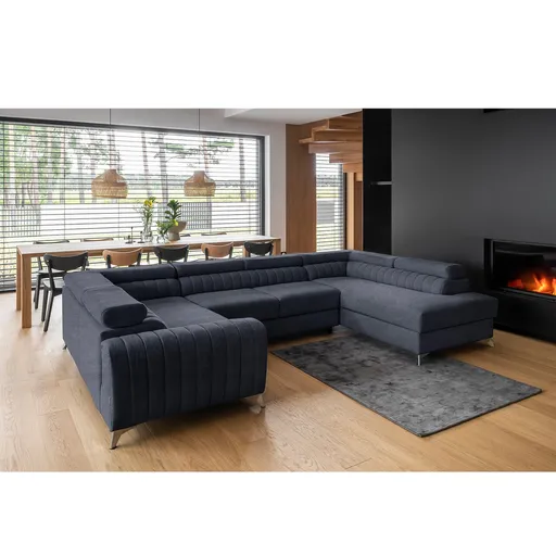 Coltar extensibil dreapta 6 locuri ELTAP, RT-40PO, Louis, 347x202x92 cm, lemn/poliester, albastru inchis