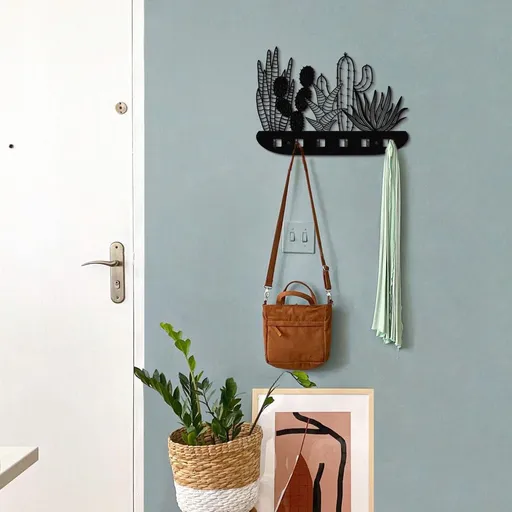 Cuier de perete, Cactus Metal Hanger, 68x44 cm, Negru