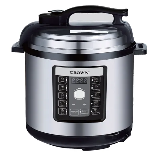 Multicooker sub presiune Crown CPC-506BF, 1000W, 6 L, 11 programe, 95 kPa, Pornire intarziata, Timer, LCD, Argintiu / Negru