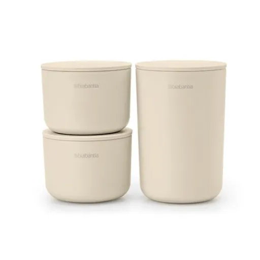 Set 3 recipiente depozitare Brabantia ReNew 1006269, 3 cutii, Fund moale anti-alunecare, Bej