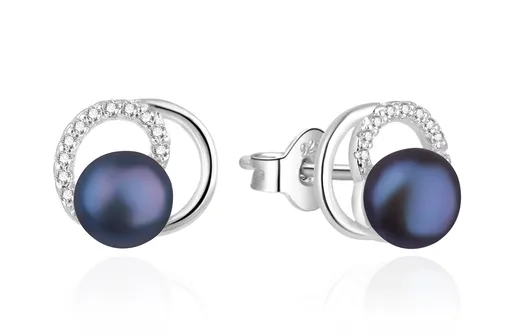 Agato Cercei din argint cu perlă naturală albastră și zirconii AGT-E216PW-PBK