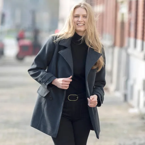 Palton uni cu închidere dublă cu nasturi