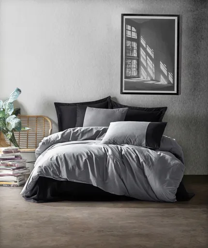 Lenjerie de pat pentru o persoana (DE), L'essentiel Maison, Plain, Gri/Negru