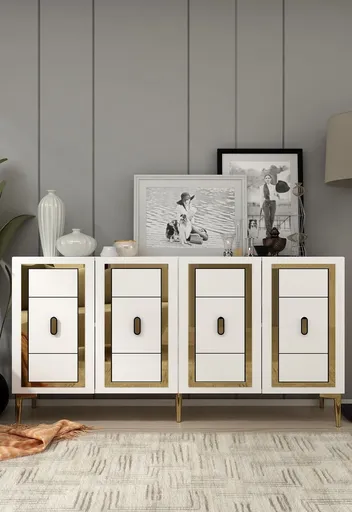 Consola, Hanah Home, Orion, 150x75x35 cm, PAL , Alb/Auriu