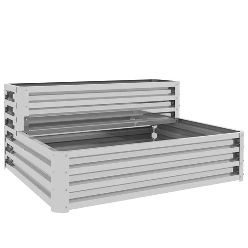 Outsunny Jardinieră Exterioară din Oțel Galvanizat cu Design în Trepte și Bază Deschisă pentru Culturi Plante 120x101x58 cm Argintiu | Aosom Romania