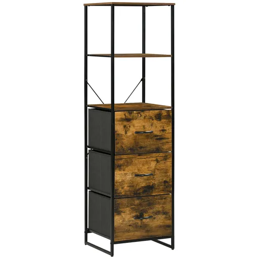 HOMCOM Mobilier de depozitare cu rafturi și 3 sertare din material textil pliabile detașabile, stil industrial, dim. 44L x 40l x 155Î cm | Aosom Roman