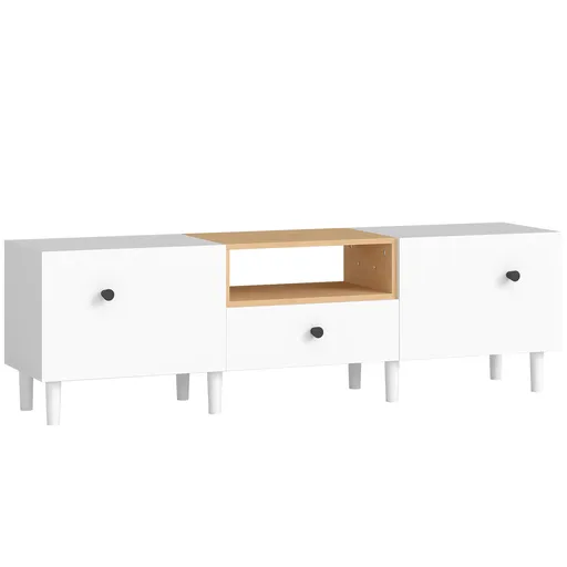 HOMCOM Mobilier TV, Suport TV până la 70" cu 2 Uși Rabatabile, Balamale Soft Close, Sertar, Raft Deschis, 8 Picioare pentru Sufragerie, Dormitor, 150x
