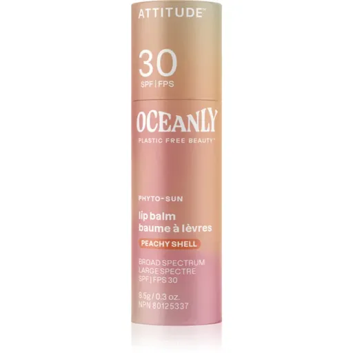 Attitude Oceanly Plastic Free Beauty balsam de buze tonifiant SPF 30 culoare Peachy Shell 8.5 g