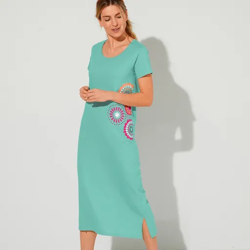 Cămașă de noapte lungă cu mâneci scurte, imprimare Rosette