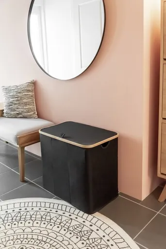 Cos pentru rufe Ecori, Wenko, 57x37x50 cm, bambus/poliester/polietilena, negru/natur