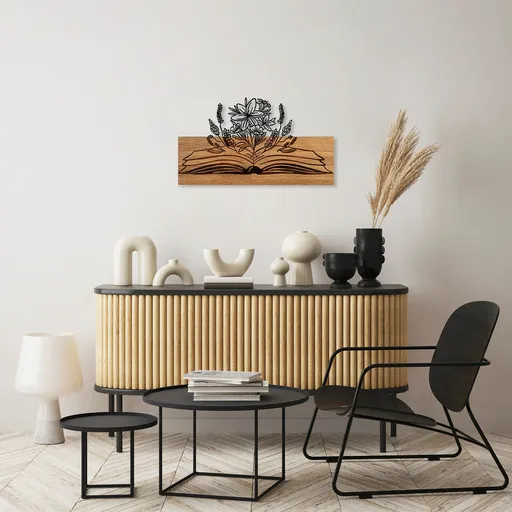 Decoratiune de perete, Flower Green From A Book, Dimensiuni: 33 x 58 cm, Nuc / Negru