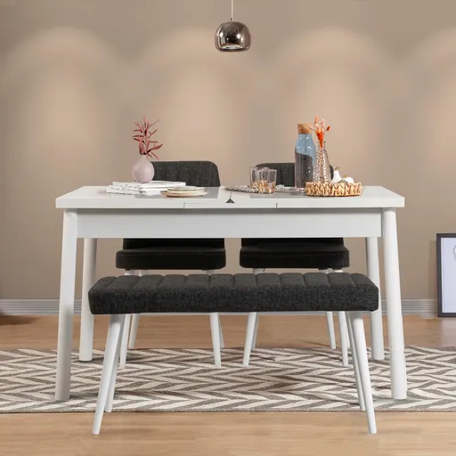 Set masa extensibila si scaune, Hanah Home, Santiago White-Antracite, Alb / Antracit