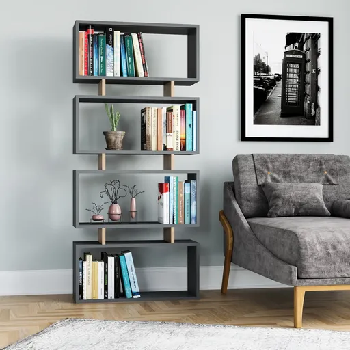 Corp biblioteca, Hanah Home, Langdon, 72.5x25x161 cm, Antracit / Stejar