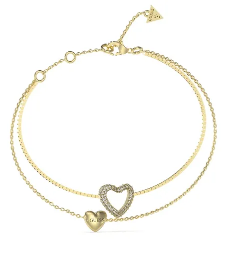 Guess Brățară dublă placată cu aur cu inimi Beloved JUBB05027JWYG 17,5 cm