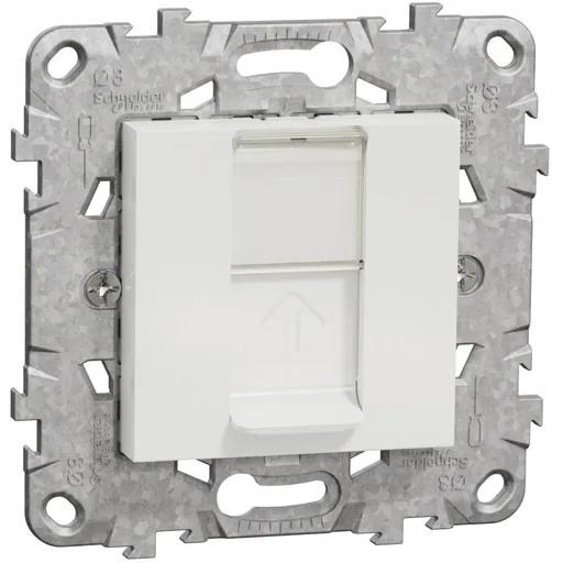 Priza date RJ45 Cat 5E UTP, cu suport fixare si gheare Schneider Noua Unica NU541118Z, alb