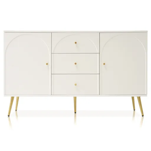 Comodă Modernă Elegantă cu 2 Uși și 3 Sertare, pentru dormitor și living, 140x84x40 cm, Alb crem