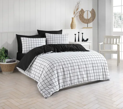 Lenjerie de pat dubla, L'essentiel Maison, Artus, 65% bumbac/35% poliester, Negru