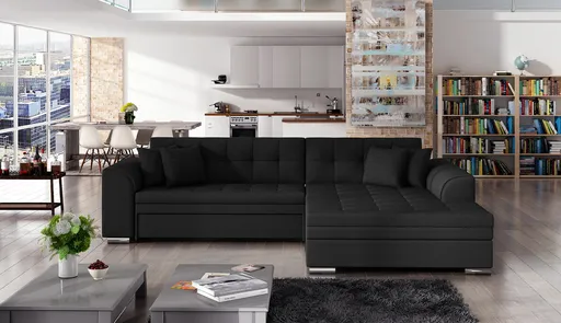 Coltar extensibil dreapta 4 locuri, ELTAP, Sorento, 296x194x78 cm, lemn/poliester, negru