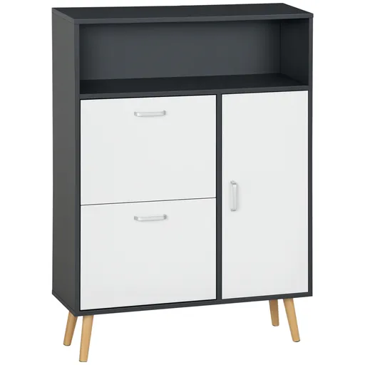 HOMCOM Pantofar Spațios cu 2 Uși Rabatabile și Raft Deschis, Design Modern, Gri și Alb | Aosom Romania