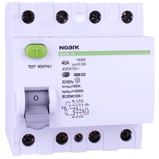 Intrerupator automat diferential RCCB Ex9L-H 4P 40A 30mA tip AC Noark 108176