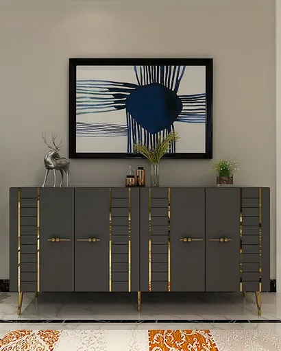 Consola, Hanah Home, Imre, 150x75x35 cm, Antracit / Aur