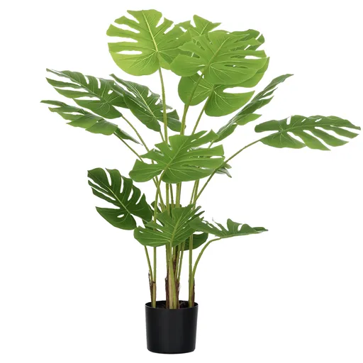 HOMCOM Plantă Artificială Realistică Monstera Deliciosa, 1 Ghiveci Suplimentar și Pământ de Ciment, 17,5 cm x 17,5 cm x 120 cm, Verde | Aosom Romania