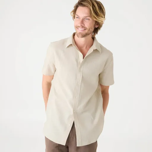 Cămașă din bumbac și in stretch cu mâneci scurte