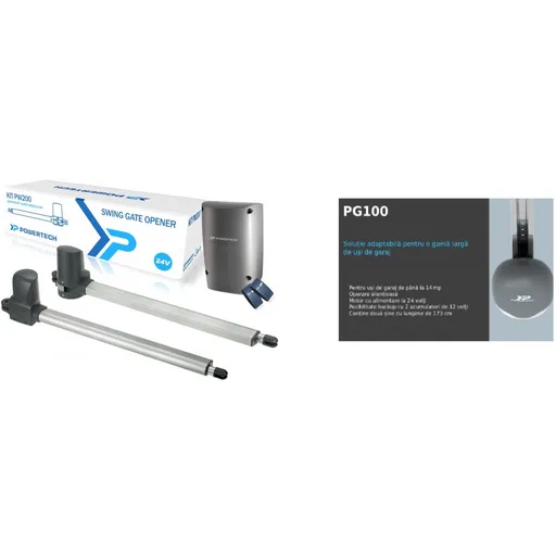 Pachet kit automatizare porti batante Powertech PW200 si kit automatizare usa de garaj PG100, aplicatie mobila