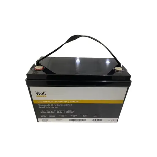 Acumulator litiu LiFePO4 Well 12.8V 100Ah, cu BMS, terminal M8, 334x175x218mm