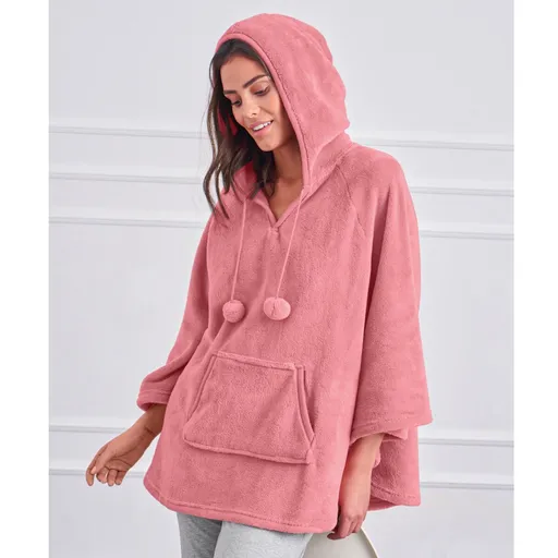 Poncho din fleece cu glugă, moale la atingere