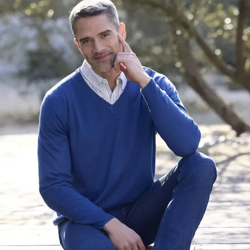 Pulover cu decolteu în V, 100% acril