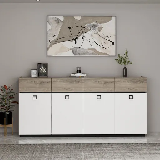 Consola, Hanah Home, Zara, 180x84x40 cm, Alb/Negru