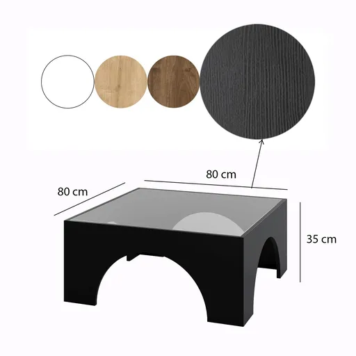 Masuta de cafea, Hanah Home, Seine, 80x35x80 cm, Negru/Transparent