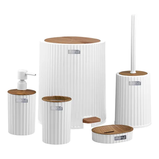 Set pentru baie Freehome OKY-450-3-B, 5 piese, Alb/Lemn