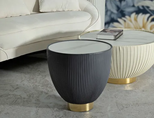 Masuta de cafea Elge, Mauro Ferretti, 46x46x45 cm, fier/ceramica, gri/auriu