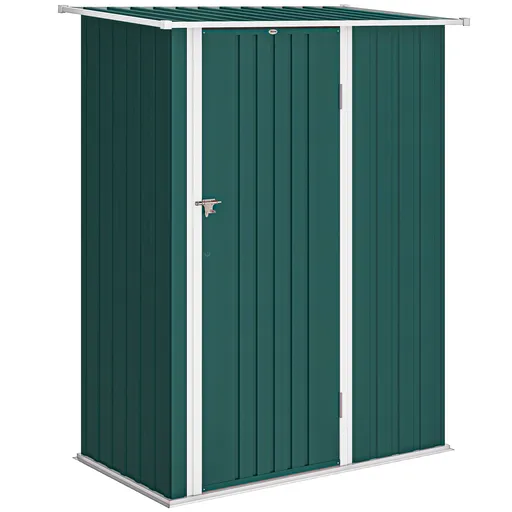 Outsunny Magazie de Grădină 1.07m² din Oțel Zincat, Căsuță pentru Depozitare cu Ușă Blocabilă, Acoperiș Înclinat, 142x86x189 cm, Verde | Aosom Romania